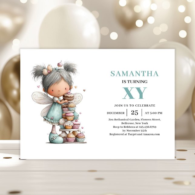 Saganomflickans 4-års födelsedagsinbjudan med fant inbjudningar (Fairy Girl 4th Birthday Whimsy Cute Magical invitation)