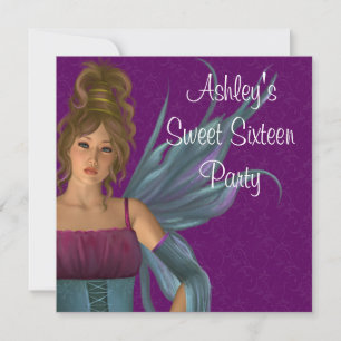 Saganprinsessa lila turkos Sweet 16-fest Inbjudningar