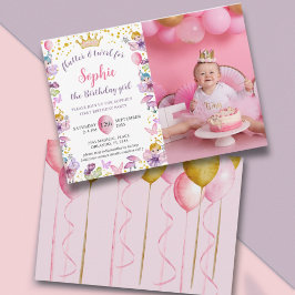 Saganprinsessa Rosa & Guld 1-årsdag Inbjudningar