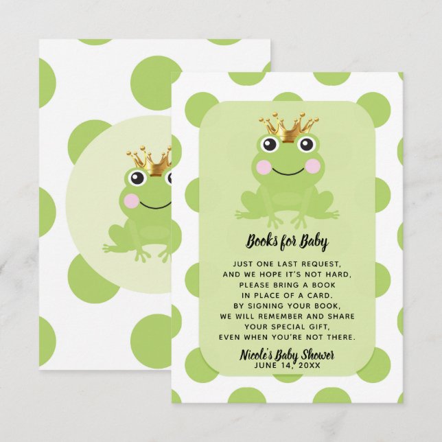 Sagbok om grodprinsen bokförfrågan baby shower inbjudningar (Fram/baksida)