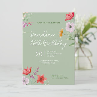 Sage 26th Birthday Invitation Simple floral Inbjudningar