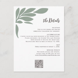 Sage Abstract Tropical Floral Leaf Wedding Tilläggskort