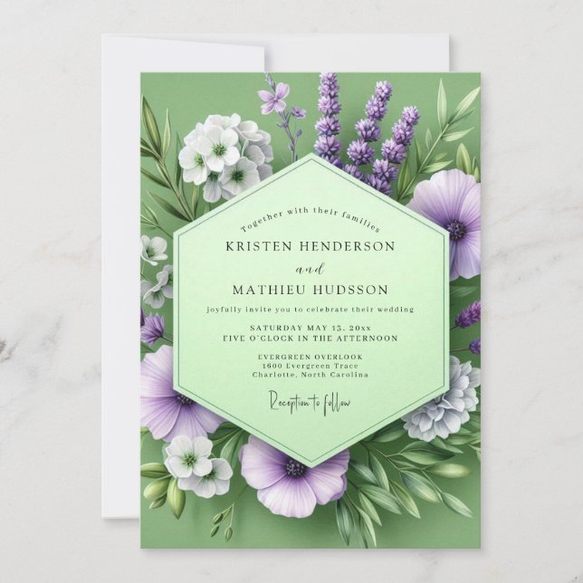 Sage Amethyst Meadow Wedding Inbjudningar (Framsida)