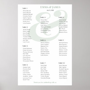 Sage Ampersand Bröllop 10 Bordsplacering Poster