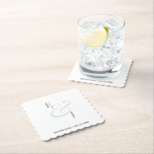 Sage Ampersand Bröllop Cocktail Underlägg Papper