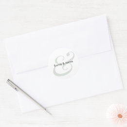 Sage Ampersand Bröllop | Monogram Kuvert Runt Klistermärke