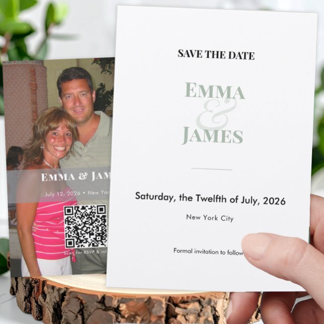 Sage Ampersand Photo Spara datum | Bröllop Inbjudningar (A minimalist Sage photo Save the Date pairing your favorite engagement picture with elegant design.)