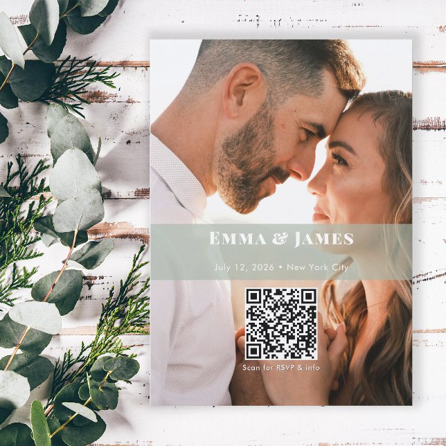 Sage Ampersand Photo Spara datum | Bröllop Inbjudningar (Sage photo Save the Date with a clean, minimalist layout, perfect for botanical and garden weddings.)
