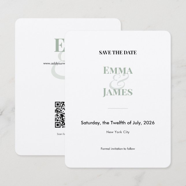 Sage Ampersand Save the Date | Bröllopskort Spara Datumet (Fram/baksida)