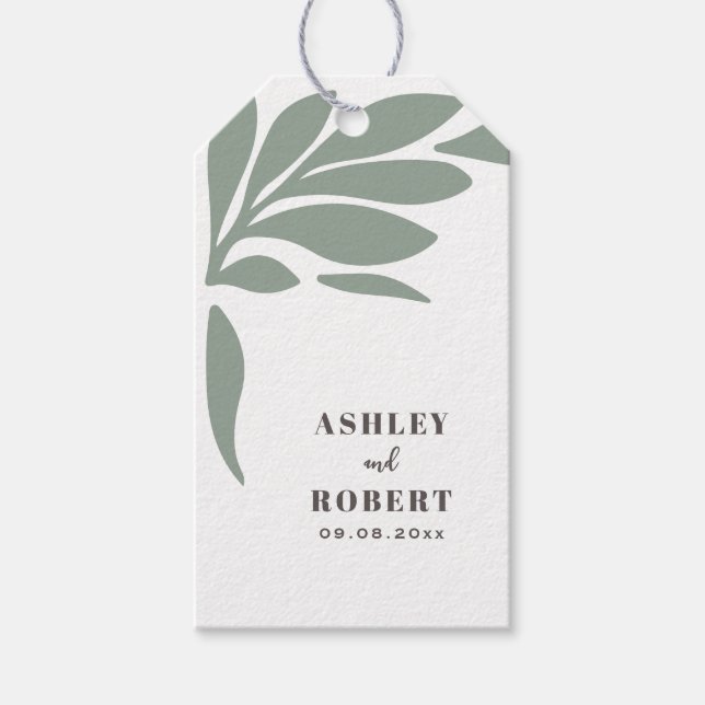 Sage and Blush Tropical Abstract Floral Wedding Presentetikett (Framsidan)