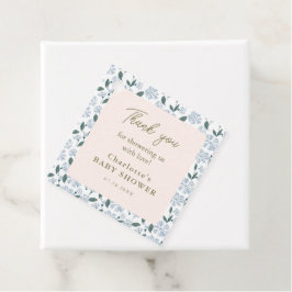 Sage and Dusty Blue Blommigt Baby Shower Tack Gåvor Etiketter