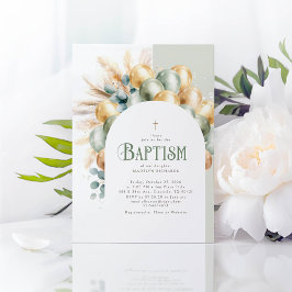 Sage and Guld Boho Arch Eucalyptus Baptism Inbjudningar
