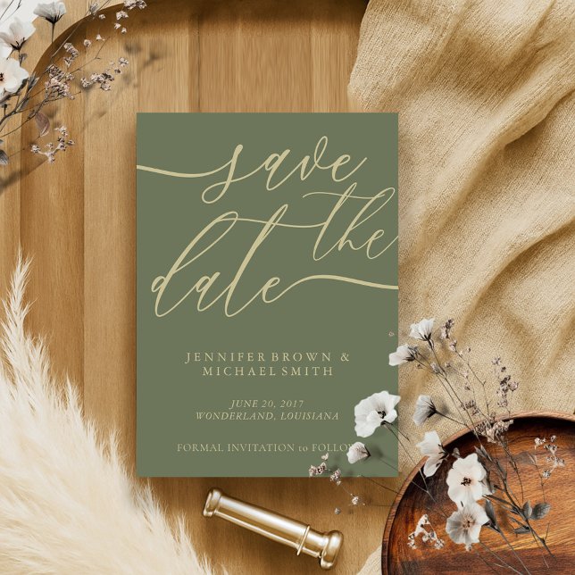 Sage and Guld Bröllop Anpassningsbar Photo CalliGr Spara Datumet (Skapare uppladdad)