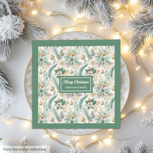 Sage and Guld Napkins Elegant jul Blommigt Pappersservett (Sage and Gold Napkins Elegant Christmas Floral Style)