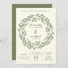 Sage and Ivory Rustic Botanical Wandec Bröllop Inbjudningar