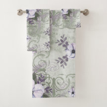 Sage and Lavender Blommigt Bathroom Towel Set