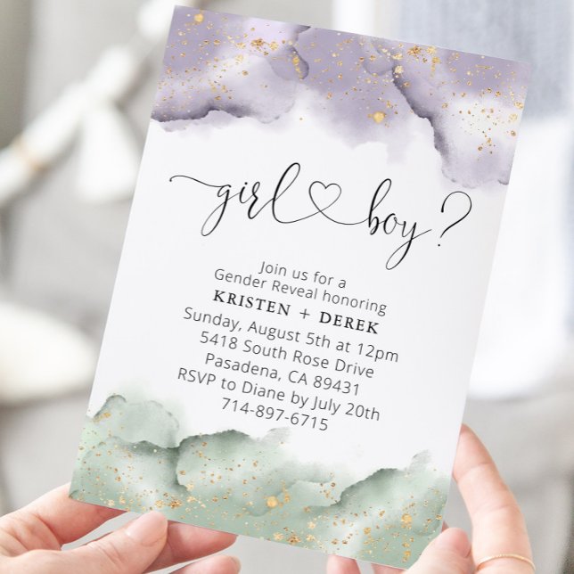 Sage and Lavender Watercolor Gender Reveal Inbjudningar (Skapare uppladdad)