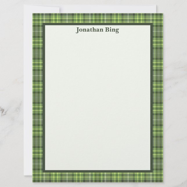 Sage and Olive Plaid Stationery Paper (Framsida)
