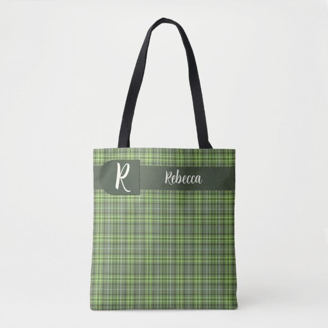 Sage and Olive Plaid Tygkasse (Framsida)