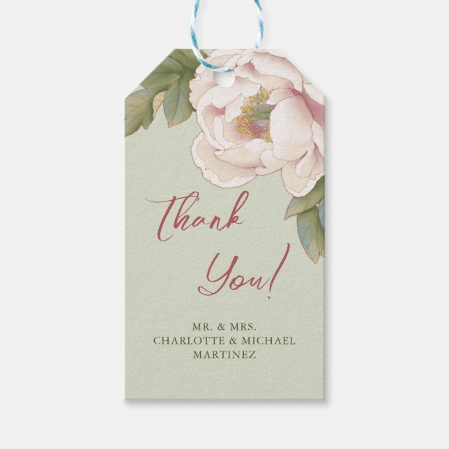 Sage and  Peony Ro Tack Wedding Favor Presentetikett (Framsidan)