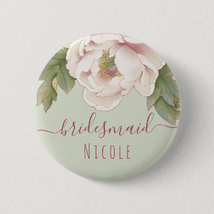 Sage and  Rosa Peony Blommigt Bridesmaid Knapp