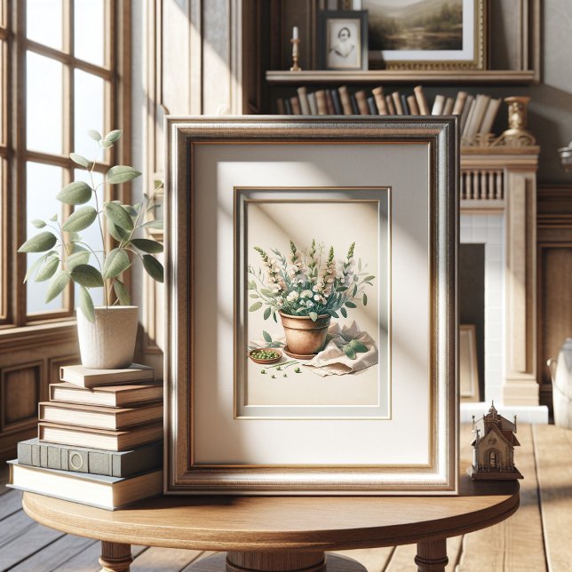 Sage and Sweet Pea Flowers in Clay Pot Wall Art (Skapare uppladdad)