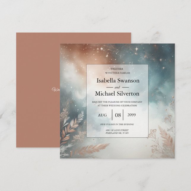 Sage and Terracotta Stardust Skies Wedding Inbjudningar (Fram/baksida)
