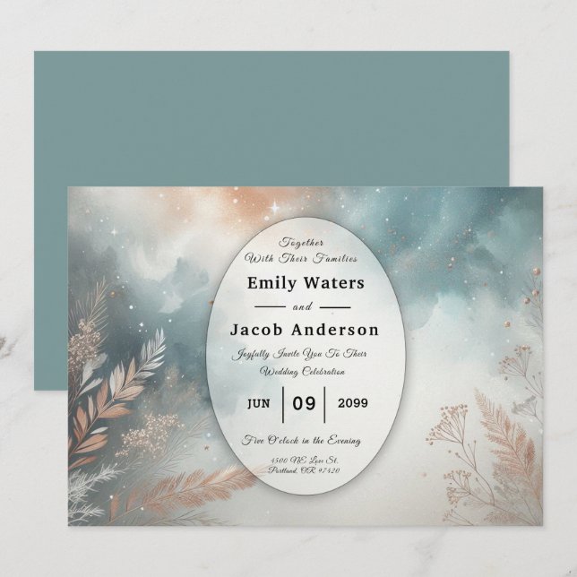 Sage and Terracotta Stardust Skies Wedding Inbjudningar (Fram/baksida)