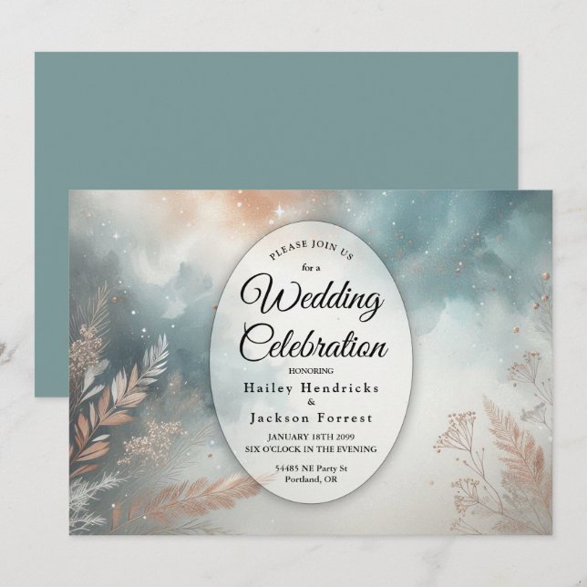 Sage and Terracotta Stardust Skies Wedding Inbjudningar (Fram/baksida)