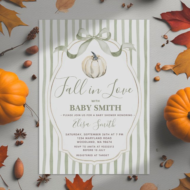 Sage and White Pumpkin Fall in Kärlek Baby Shower Inbjudningar (Skapare uppladdad)