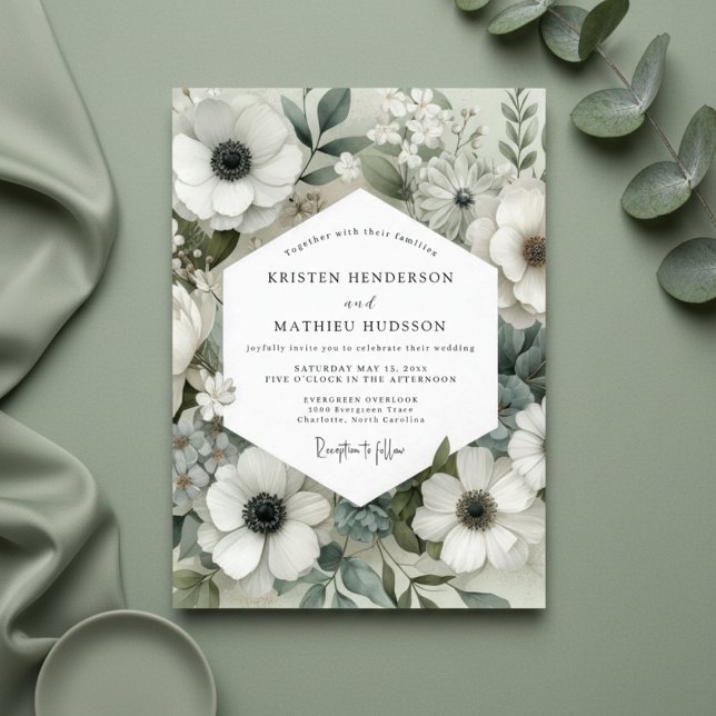 Sage Anemone Bloom Wedding Inbjudningar (Skapare uppladdad)