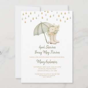 Sage April Showers Bring May Flowers Baby Shower Inbjudningar