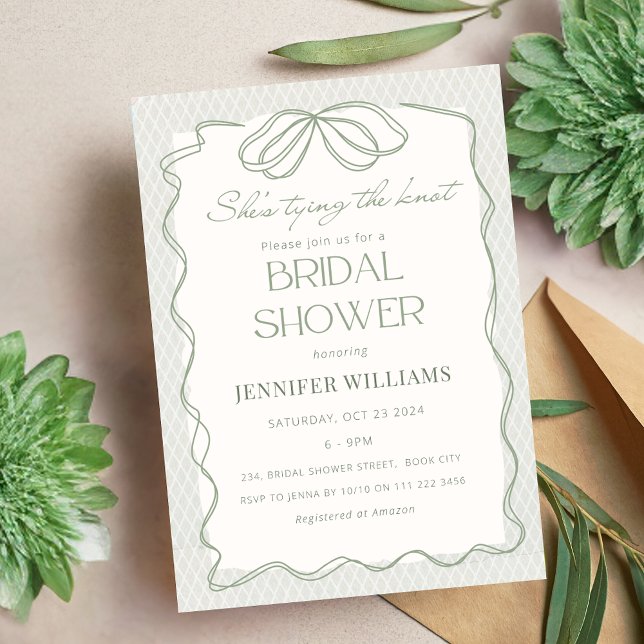 Sage att hon är Gifter sig Snöre Möhippa Inbjudningar (Sage She's Tying the Knot Lace Bridal Shower Invitation)