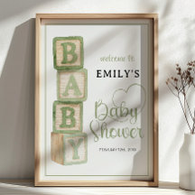 Sage Baby Blocks Baby Shower Välkomstaffisch