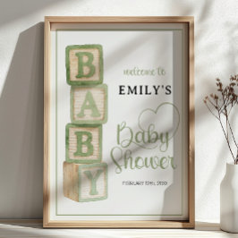 Sage Baby Blocks Baby Shower Välkomstaffisch Poster