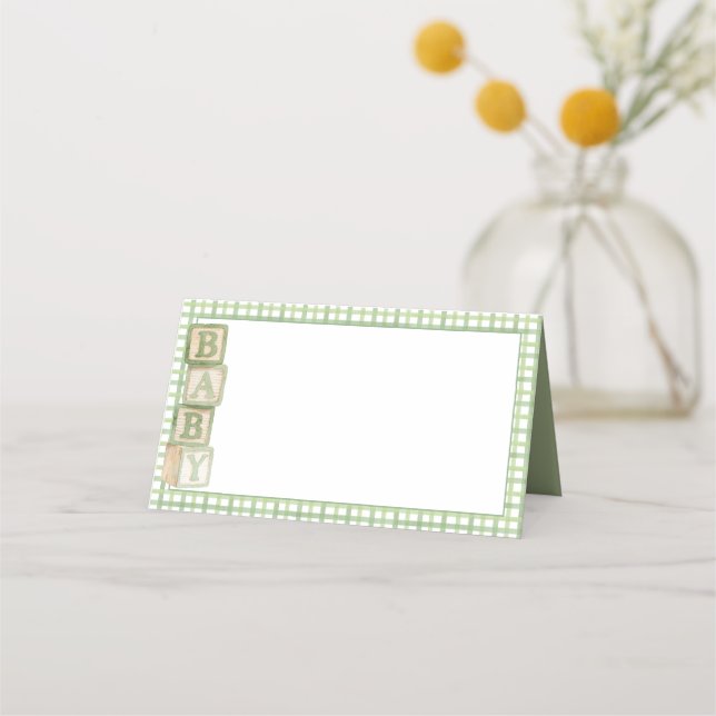 Sage Baby Blocks Blank Food & Favor Tent Cards Placeringskort (Framsida)