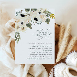 Sage Baby i Bloom Ivory Blommigt Girl Baby Shower Inbjudningar