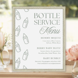 Sage Baby Shower Flasksservice Dryck Meny Skylt