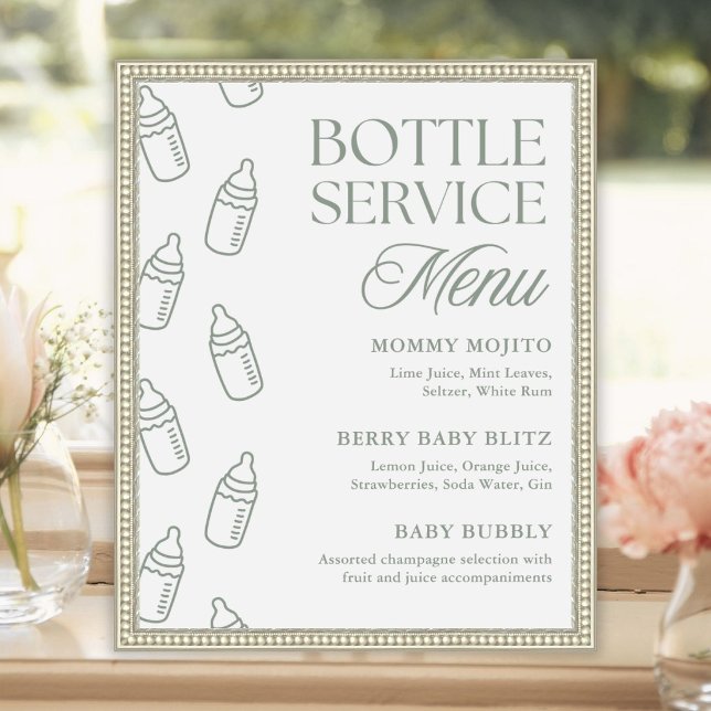 Sage Baby Shower Flasksservice Dryck Meny Skylt (Skapare uppladdad)