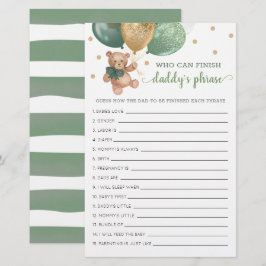 Sage Baby Shower Pappor Phrase Game-Nalle