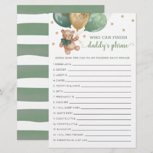 Sage Baby Shower Pappor Phrase Game-Nalle