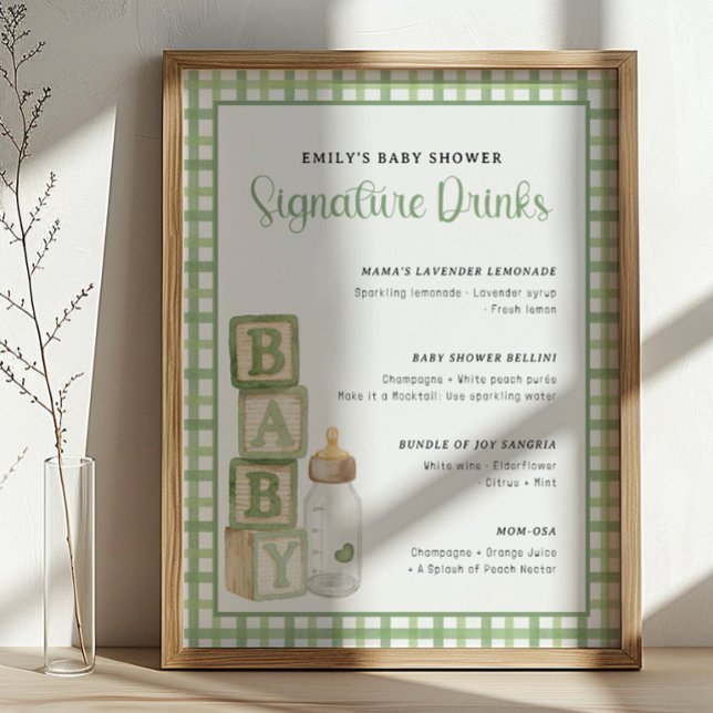 Sage Baby Shower Signature Drinks Sign Printable Poster (Baby Shower Signature Drinks)