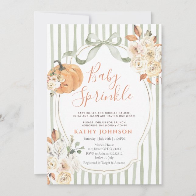 Sage Baby Sprinkle Autumn Pumpkin Baby Shower Inbjudningar (Framsida)