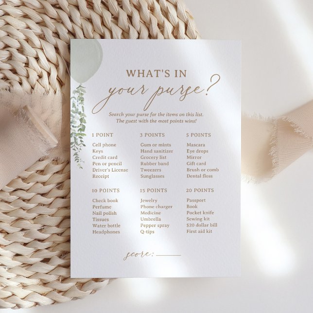 Sage Ballon Shower What's in your Purse Game Inbjudningar (Skapare uppladdad)