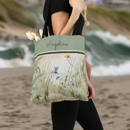 Sage Beach Dunes Grasses and Flowers Monogram Tygkasse