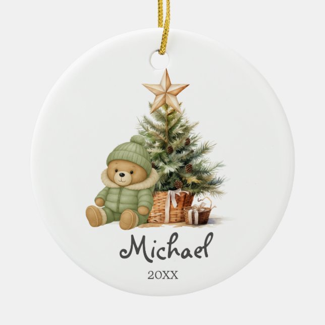 Sage Bear Trees Baby's First Christmas-ornament Julgransprydnad Keramik (Framsidan)
