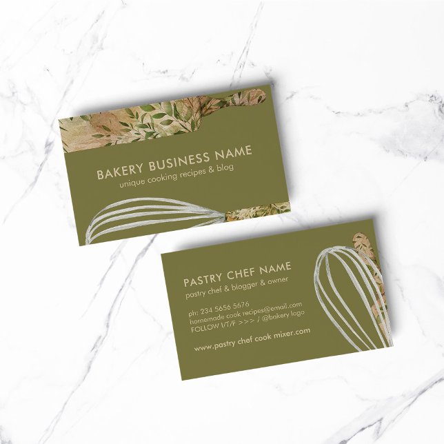 Sage Beige Chef Catering Cake Maker Rolling Pin Visitkort (BAKERY PASTRY CHEF COOK CAKE event planner business)