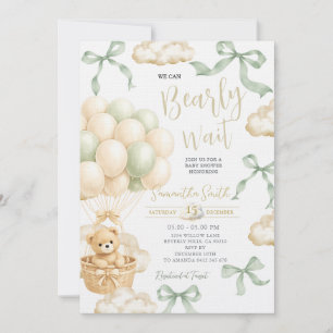 Sage Beige Könsneutral Bebis Shower Inbjudan