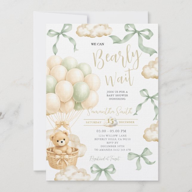 Sage Beige Könsneutral Bebis Shower Inbjudan (Framsida)