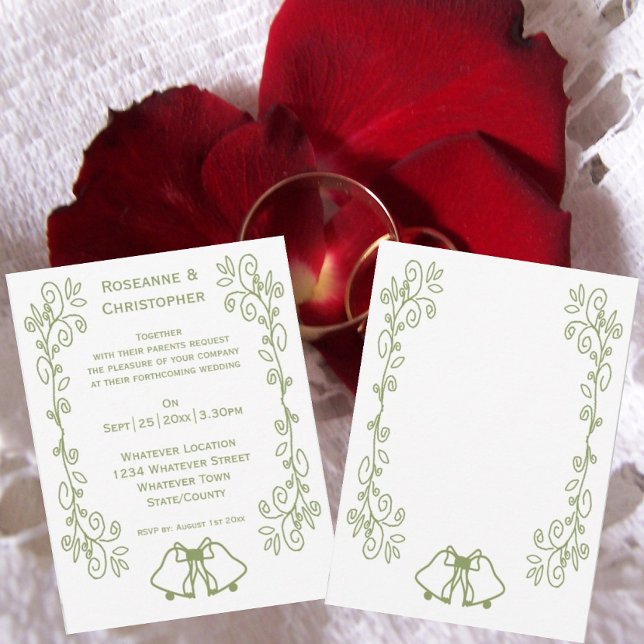 Sage Bells Rullstensdesign Bröllop Inbjudningar (Sage bells scrollwork wedding invite)